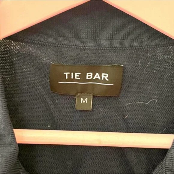 The Tie Bar Full Placket Border Stripe Navy Blue Short Sleeve Polo Size M - Picture 3 of 5